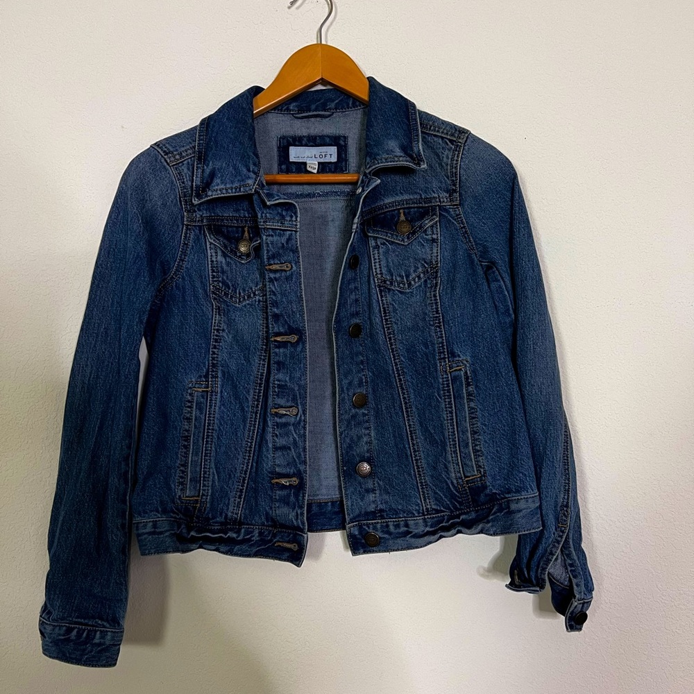 Loft Petite Denim jacket in medium wash.